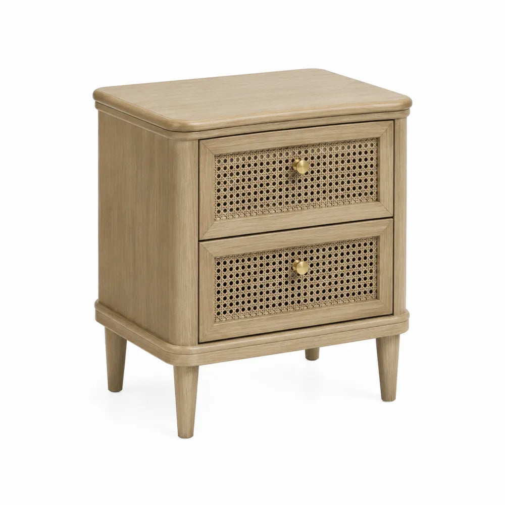 Comodino in legno con cassetti in rattan 45x35x60 cm