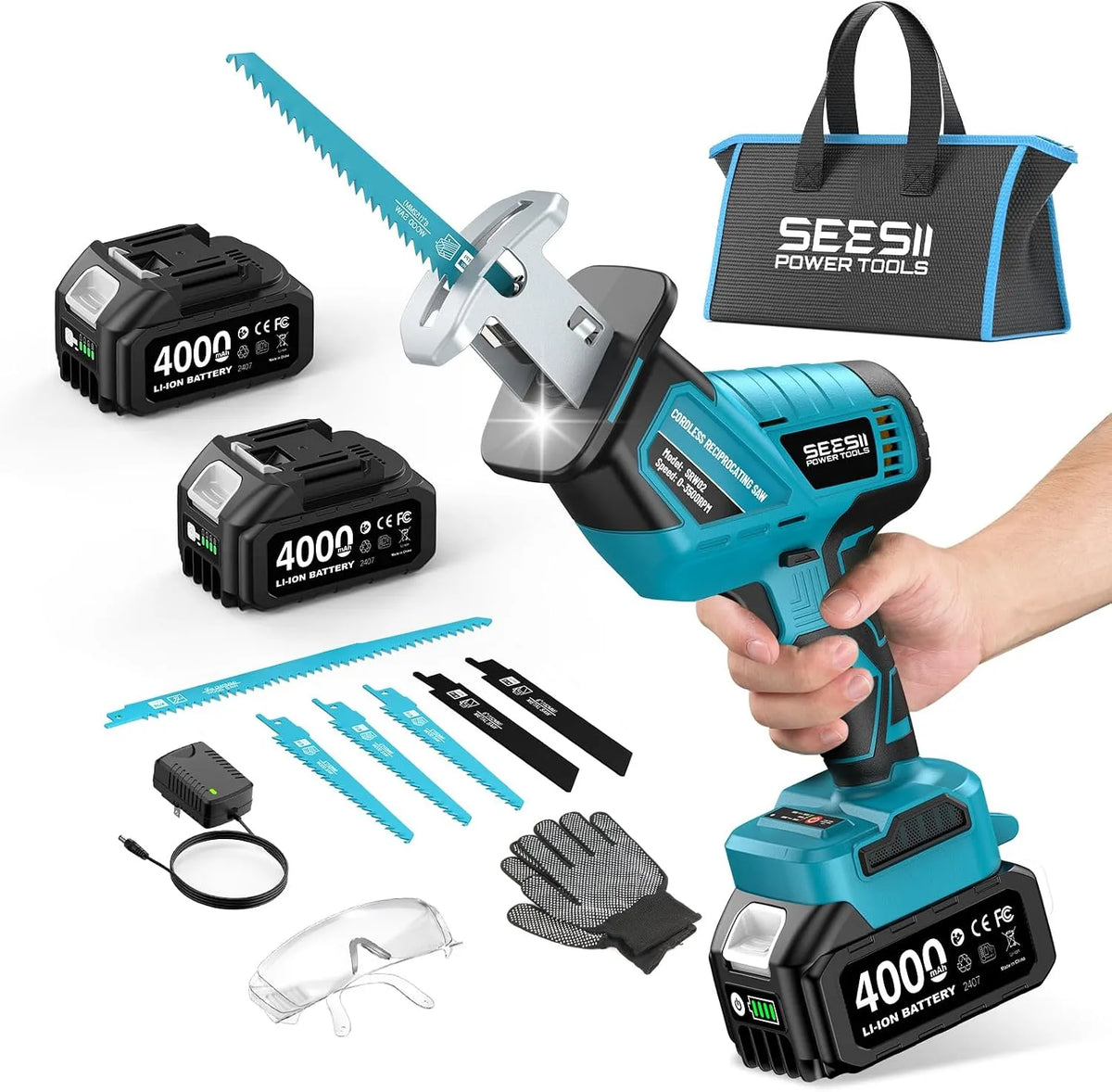 Sega universale e sega a gattuccio, SPM, motore brushless, in legno, display LED, 21V, 4,0 Ah, per la lavorazione del legno