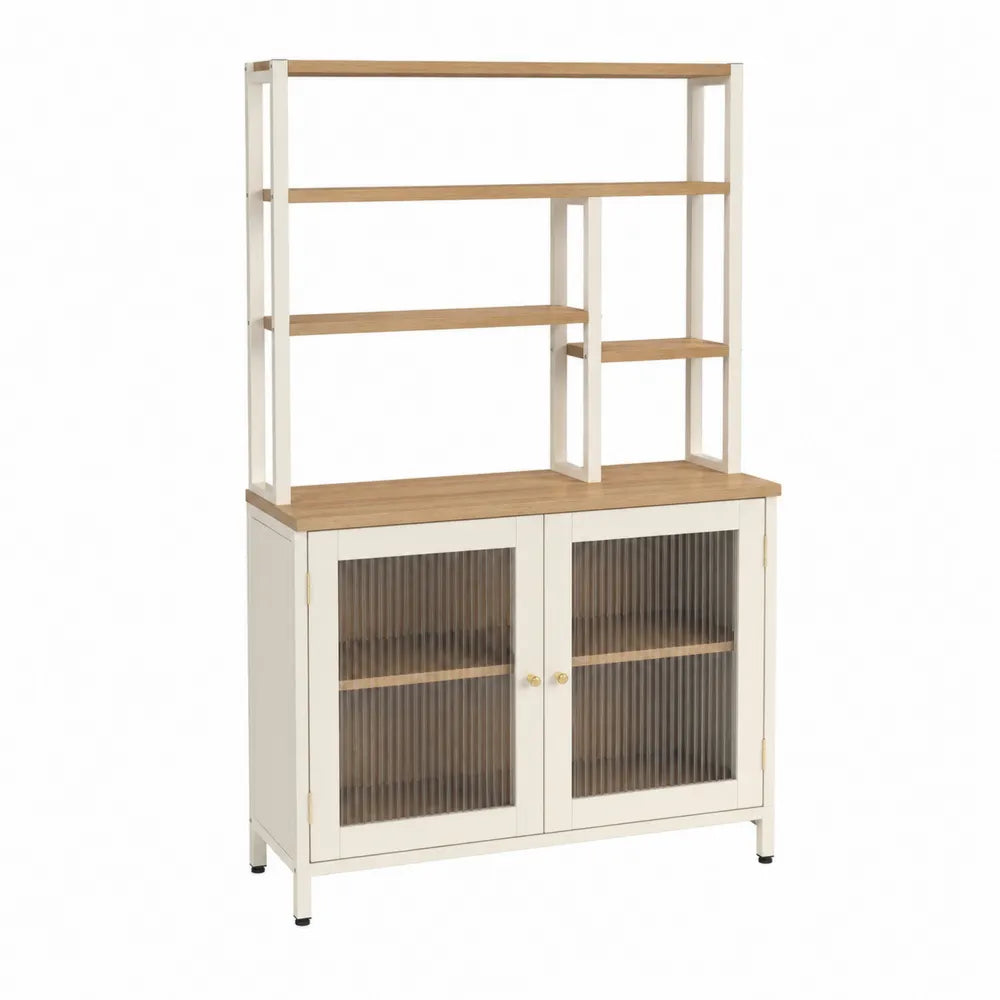 Credenza in legno e metallo con ante in vetro scanalato 80x40x180 cm