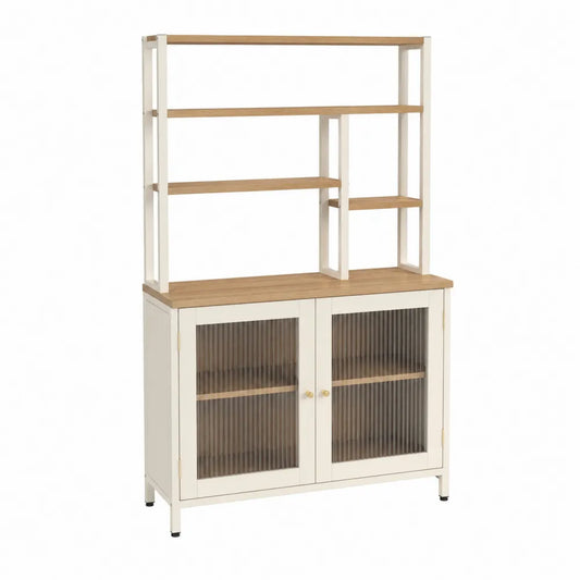 Credenza in legno e metallo con ante in vetro scanalato 80x40x180 cm