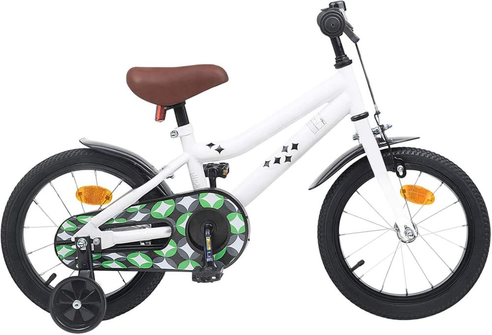 Bici da Bambino 16'' per 4-6 Anni, Bianco, Manubrio Regolabile, Bici Classica Confortevole con Cambio