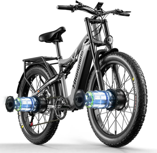 Bicicletta Elettrica Shengmilo S600 per Adulti, Ammortizzazione Completa, Batteria 17.5AH, Pneumatici Grassi da 26 Pollici, Doppio Motore, Tre Modalità di Guida