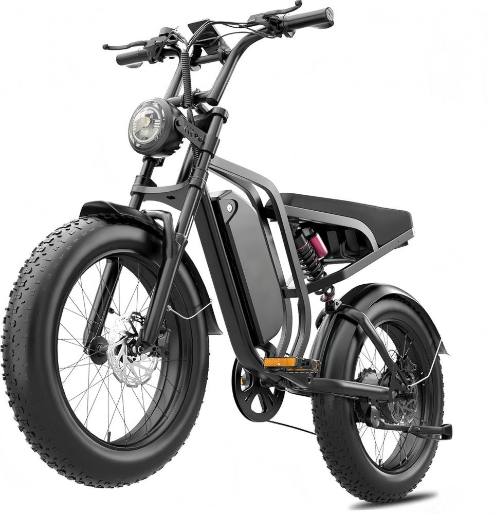 Bicicletta Elettrica Adulti Fat Bike, Batteria Rimovibile 48V/52V, Autonomia 60-110KM, Pneumatici 20' per Terreni Diversi, 7 Marce, Sospensione Idraulica
