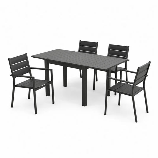 Set da giardino in alluminio nero con tavolo e sedie