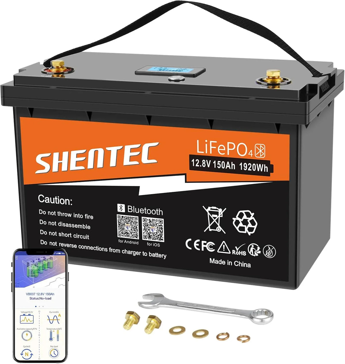 Shentec Lifepo4 Batteria al litio LiFePO4 e batteria solare a ciclo profondo, 150Ah, per campeggio e camper, alimentazione solare, con BMS