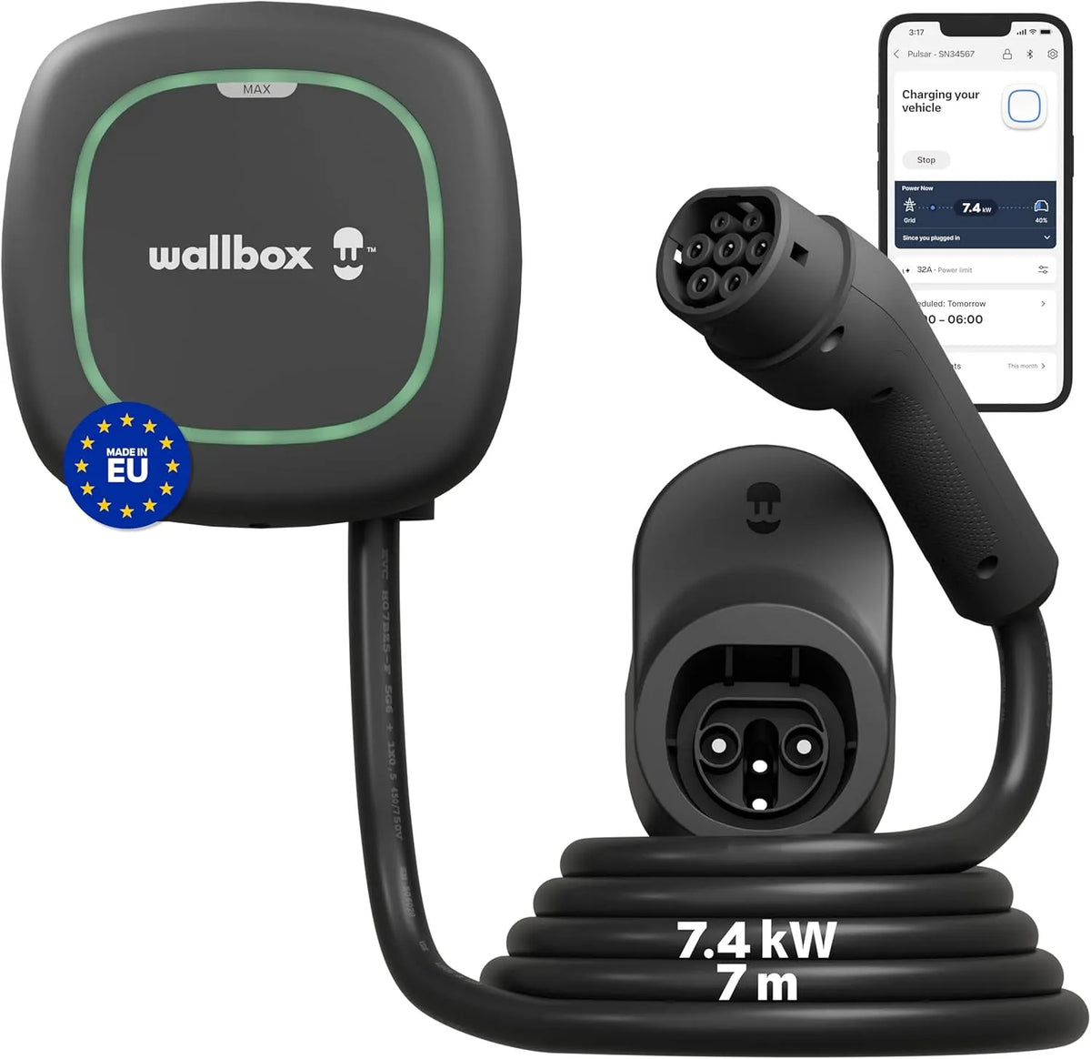 Caricabatterie intelligente e mantenitore di carica, 7.4kW, con Bluetooth, con Wi-Fi, Tipo 2, 32A