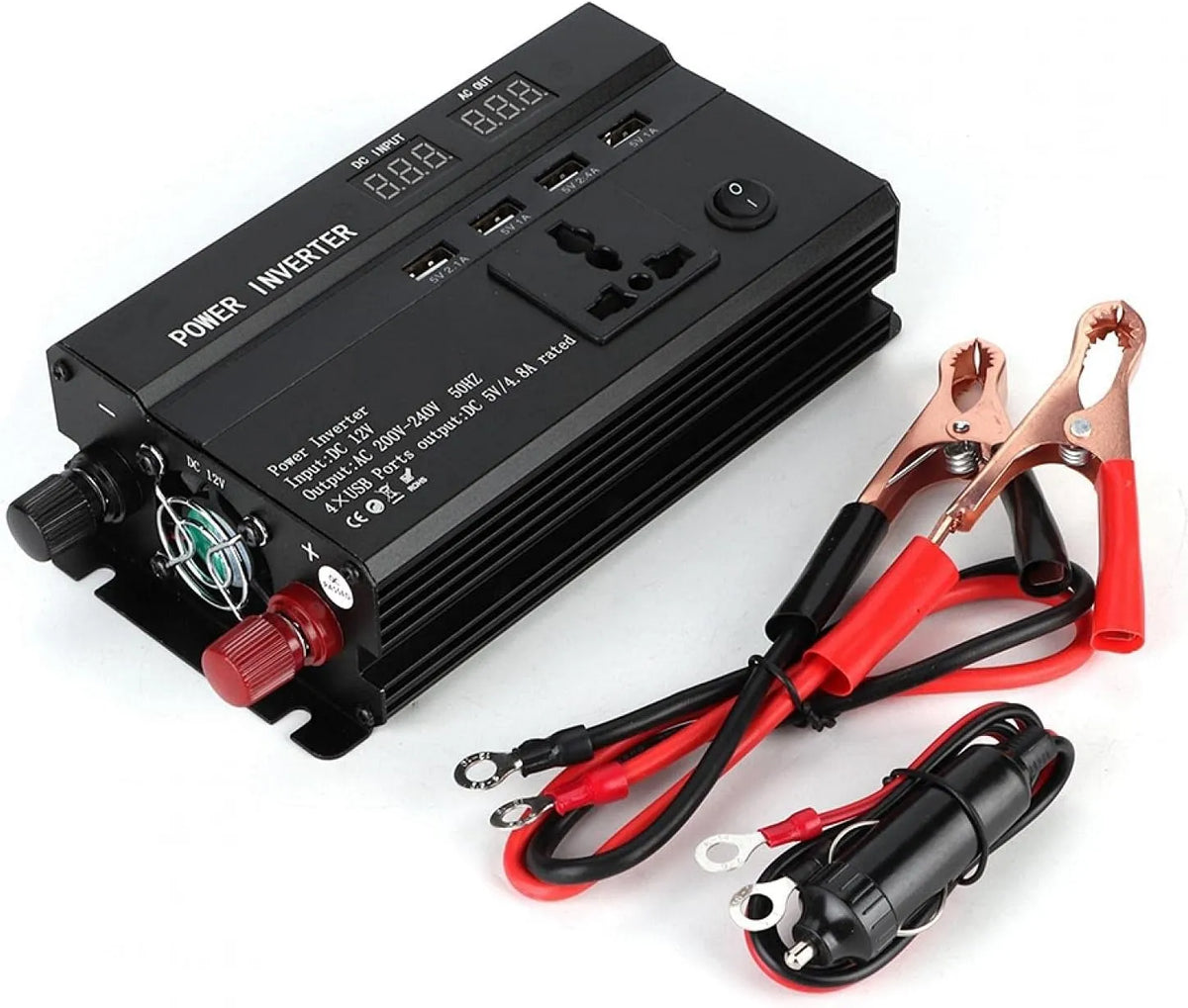 adattatore per auto per presa di corrente, convertitore inverter per auto 3000W da 12V a 220V con display LCD con 4 porte USB Cigar 2 porte