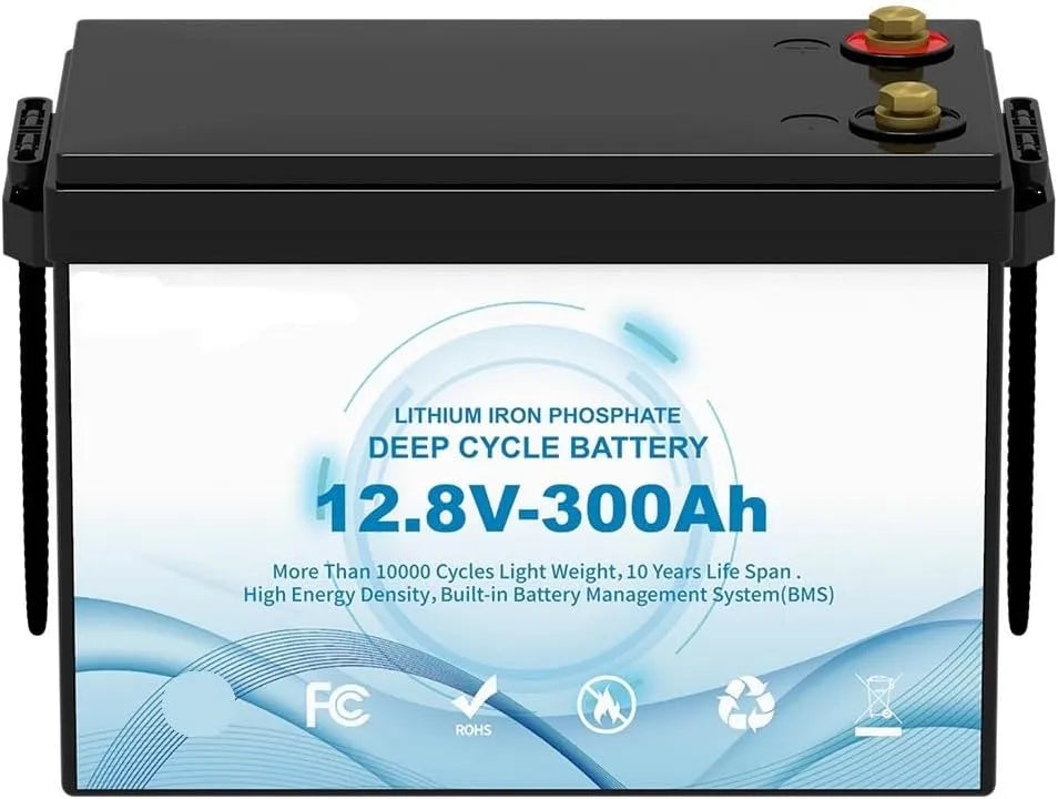 LiFePO4 Batteria al litio LiFePO4 e batteria solare a ciclo profondo, 300 Ah, 300Ah, con BMS, 12,8 V, 12.8v