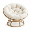 Sedia papasan in rattan con cuscino in tessuto beige