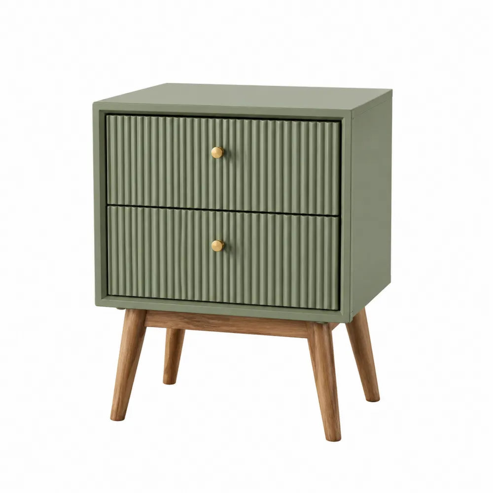 Comodino in Legno con Due Cassetti Verde