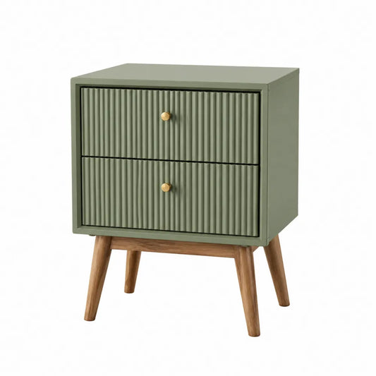 Comodino in Legno con Due Cassetti Verde
