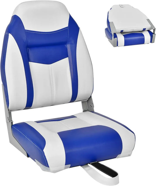 Sedile Pieghevole per Barca, Schienale Alto Impermeabile, Include Cinghia, 44,5x50x60 cm, Blu