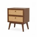 Comodino in legno con cassetti in rattan