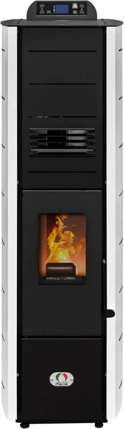 Stufa Pellet Slim 8 Kw - Design Compatto, Efficienza 93%, Riscalda 70m², Programmabile, Garanzia 2 Anni, Bianco
