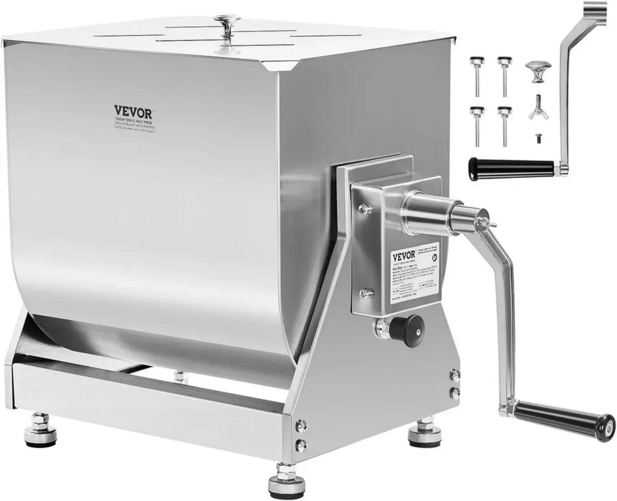 VEVOR Impastatrice Manuale 40L in Acciaio Inossidabile per Carne e Salsicce, Serbatoio Inclinabile con Coperchio e Maniglia, Colore Argento