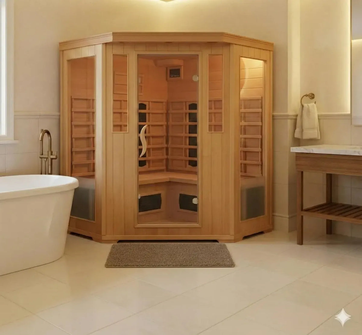 Sauna a Infrarossi 3-4 Posti in Legno di Tsuga con Cromoterapia e Radio Bluetooth