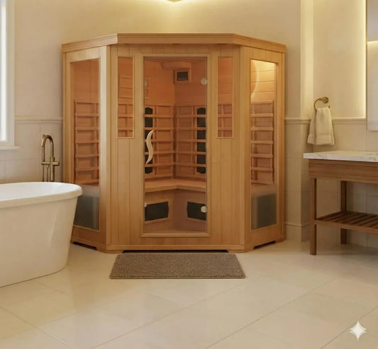 Sauna a Infrarossi 3-4 Posti in Legno di Tsuga con Cromoterapia e Radio Bluetooth