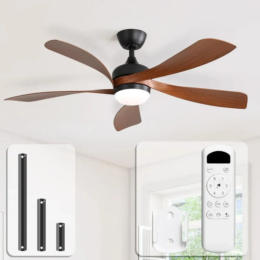 Ventilatore da Soffitto 132cm con Luce LED Dimmerabile, 6 Velocità e Timer, Silenzioso per Casa