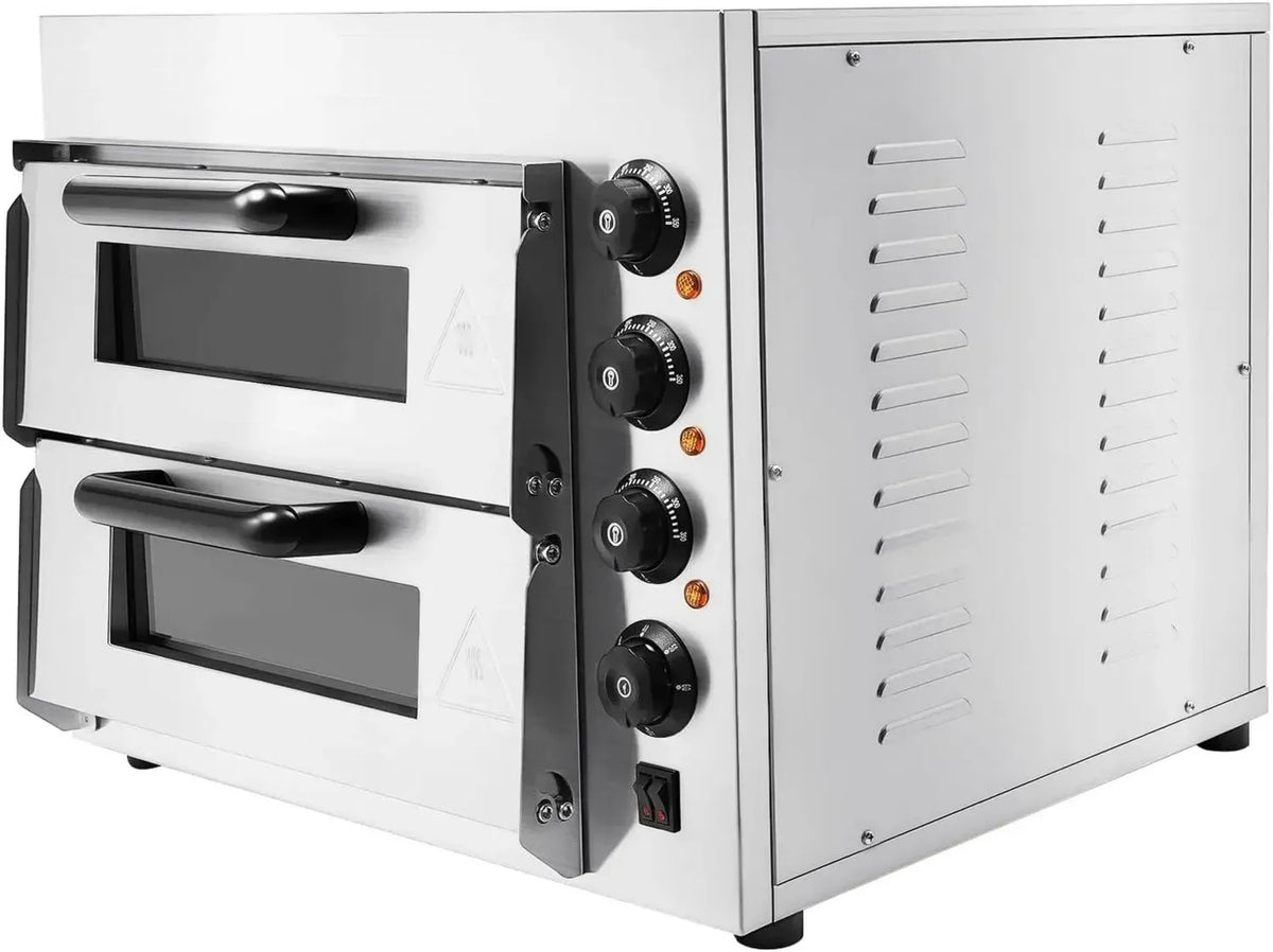 Forno per pizza elettrico commerciale, 3000W, acciaio inox, doppia camera, temperatura fino a 350°C