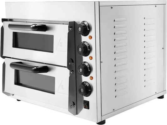 Forno per pizza elettrico commerciale, 3000W, acciaio inox, doppia camera, temperatura fino a 350°C