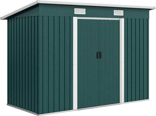 Capanno da Giardino in Acciaio con Porta Scorrevole e Tetto Inclinato, Verde Scuro, 3.18m²