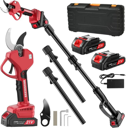 Cesoie Elettriche a Batteria con Asta Telescopica 2m 21V, Lame da 50 mm, 2 Batterie 2Ah per 1200 Tagli, Ideale per Giardino e Fattoria
