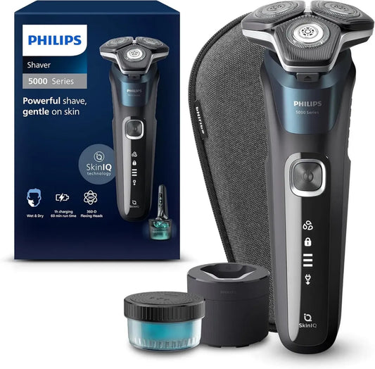 Rasoio Elettrico Philips Serie 5000 Wet & Dry, Tecnologia SkinIQ, Rifinitore Integrato, Custodia da Viaggio, Sistema Pulizia Rapida, Modello S5889/50