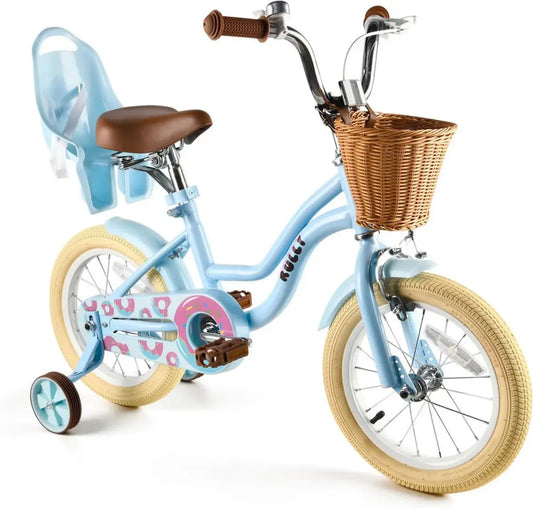 Bicicletta per Bambina con Rotelle e Cestino, Sella Regolabile, 2-7 Anni, Colori Vari