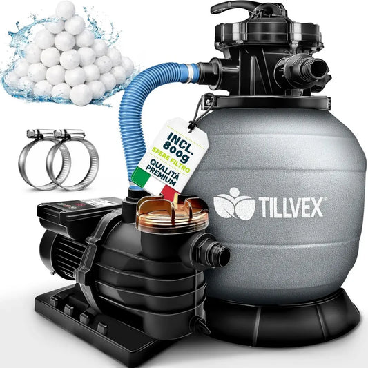 Sistema di Filtraggio Piscina tillvex con Timer e Sfere Filtranti, Portata 10m³/h