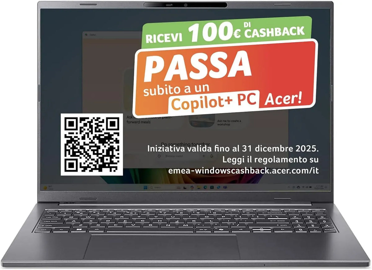 Laptop Acer Aspire 16 AI con Display OLED 16' WUXGA+, Intel Core Ultra 5-226V, 16GB RAM, 512GB SSD, Windows 11, QWERTY
