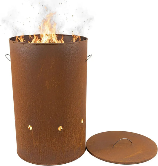 Braciere da Giardino in Acciaio Corten con Coperchio, Design Industriale Rosso-Marrone