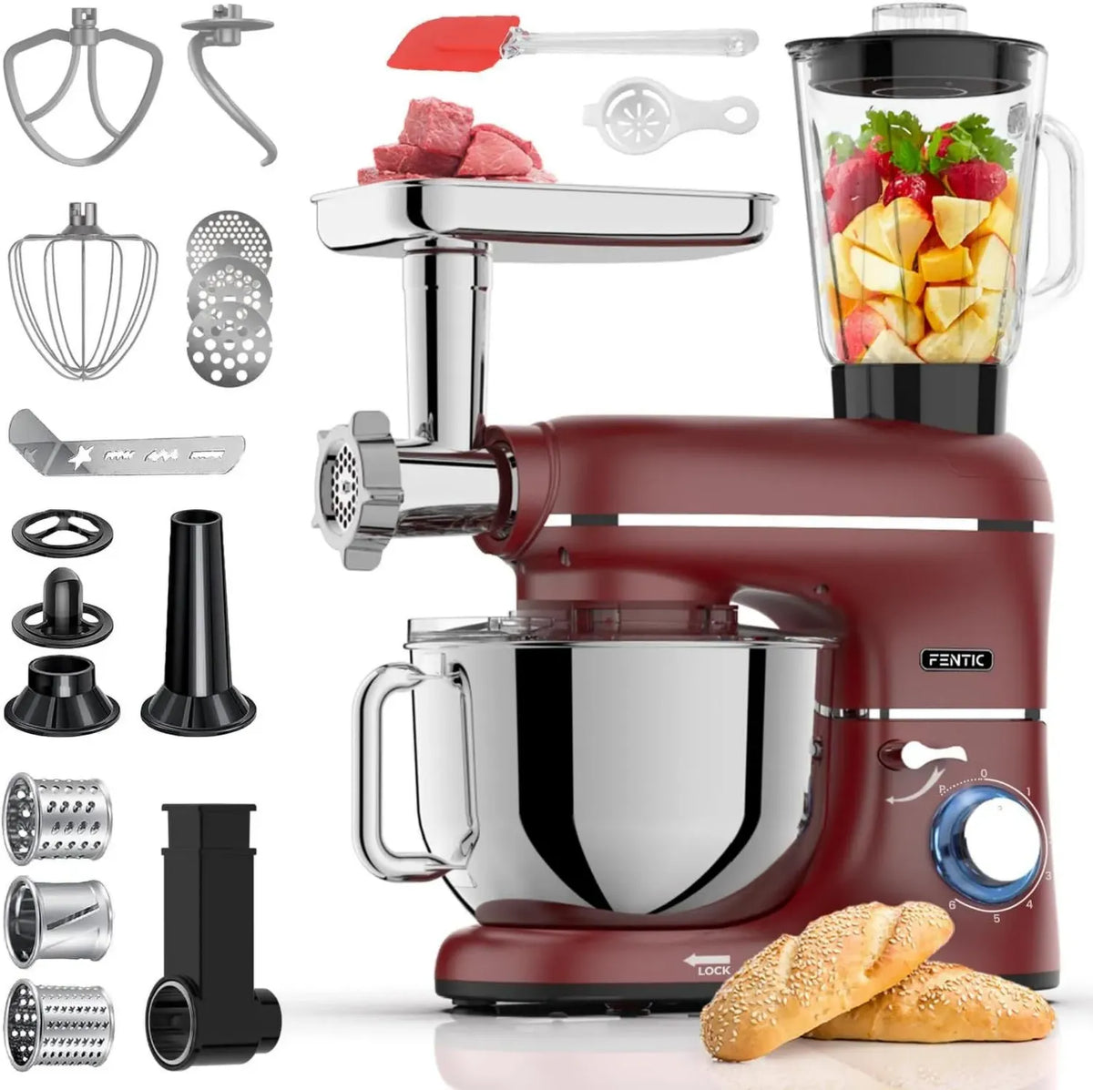 Robot da Cucina Multifunzione 6 in 1 - 2000W, Ciotola 6.2L, con Tritacarne e Frullatore