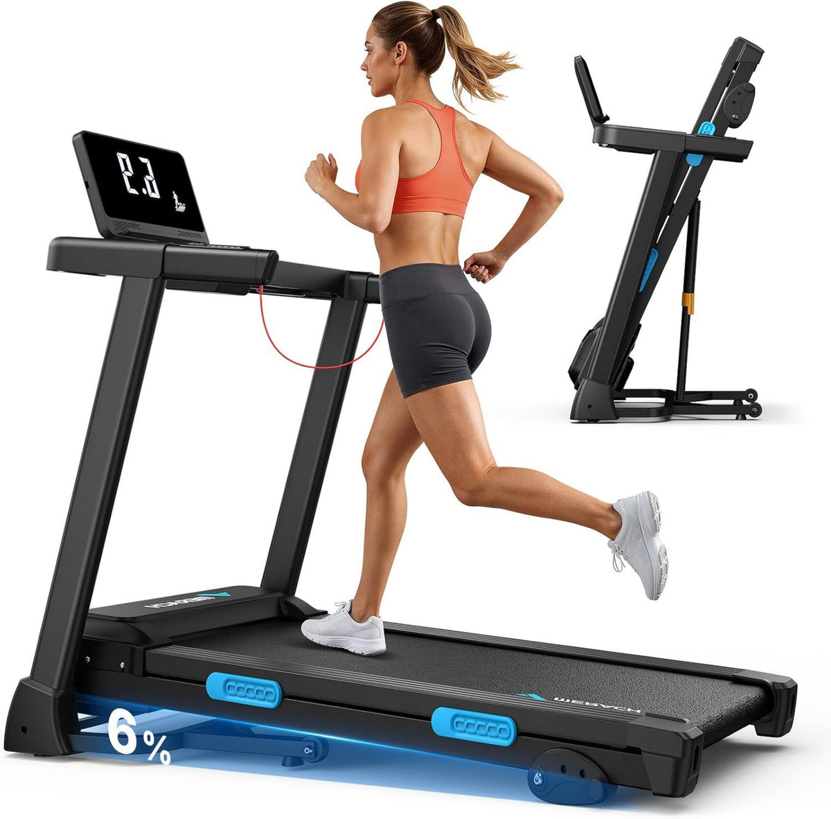 MERACH Tapis roulant da scrivania: inclinazione regolabile, pieghevole, display LED, con display, 136KG, 2.5HP, 12km/H