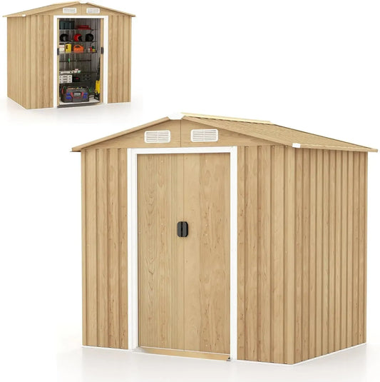 Capanno Porta Attrezzi in Acciaio con Porte Scorrevoli e Ventilazione, 196x142x186 cm