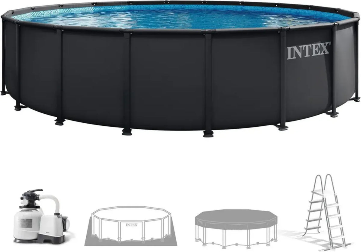 Piscina Intex Ultra XTR Frame 6,1m x 1,22m con Pompa Filtro, Scala di Sicurezza, Telo di Fondo e Copertura