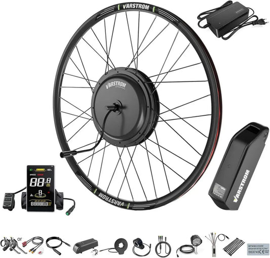 Kit Conversione Bici Elettrica 48V 1000W per Ruota Anteriore/Posteriore, Compatibile con 26'-29' e 700C, Motore Mozzo Integrato, Display LCD e Batteria Extra