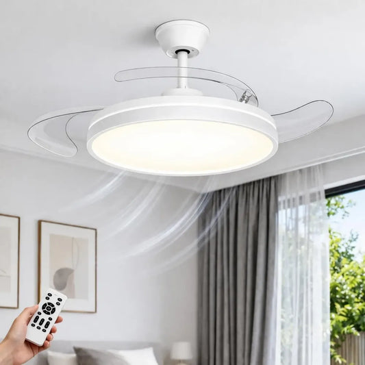 Ventilatore da Soffitto 106cm con Luce Retrattile, Silenzioso DC, 6 Velocità, 3 Colorazioni, Telecomando, Uso Reversibile, Bianco