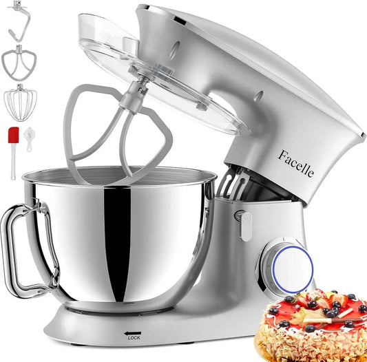 Impastatrice Planetaria 2000W, 8.5L, Silenziosa, a 6 Velocità con Ganci per Impasto, Facelle Miscelatore Professionale, Lavabile in Lavastoviglie