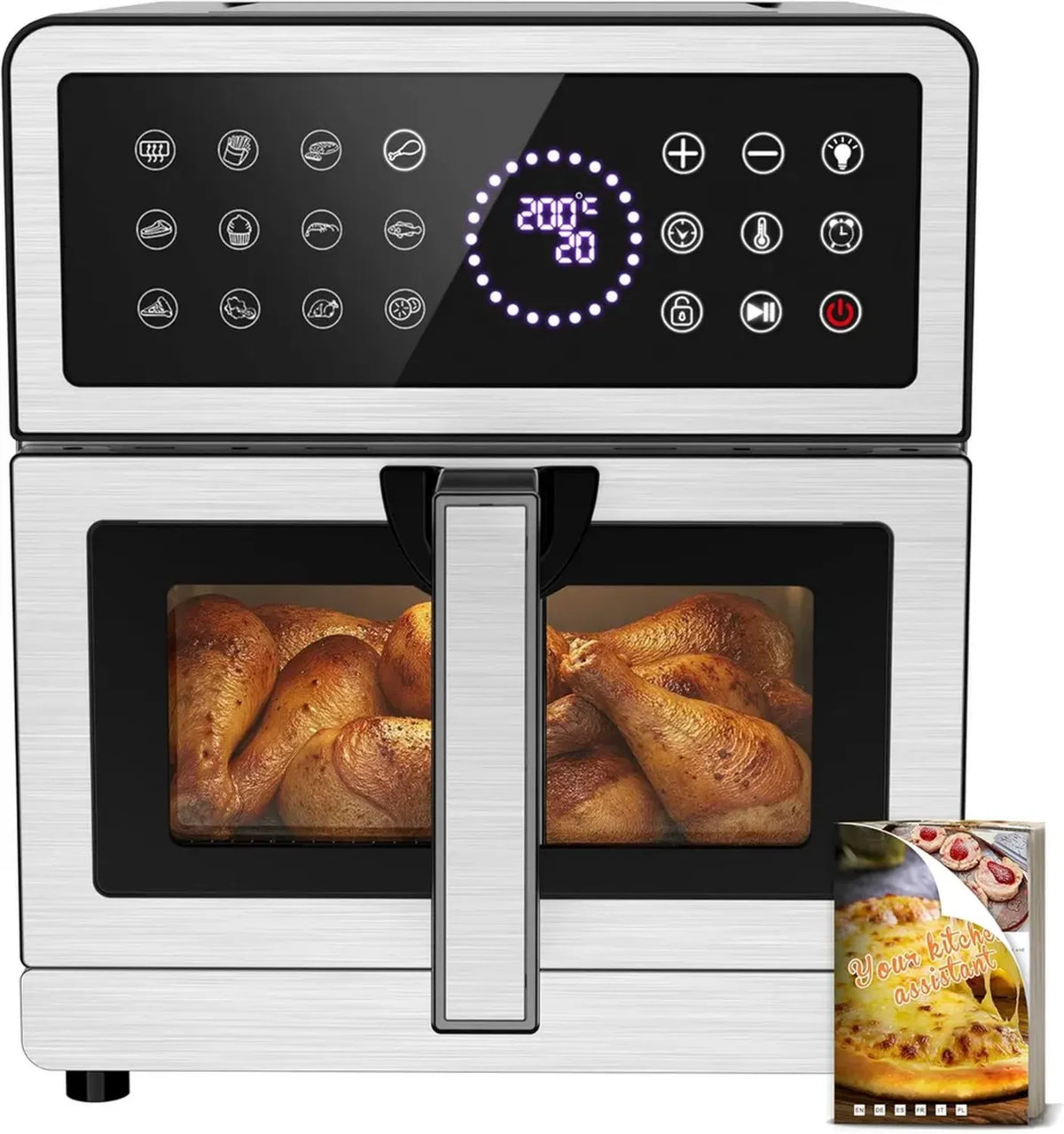 Friggitrice ad Aria XXL 8L, Doppia Resistenza, 12 Programmi 2150W, Luce Integrata, Corpo in Metallo, Ricettario Incluso