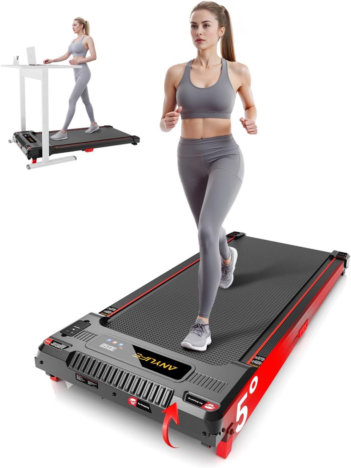 Tapis roulant da scrivania: formato compatto, inclinazione regolabile, funzionamento silenzioso, display LED, 150kg