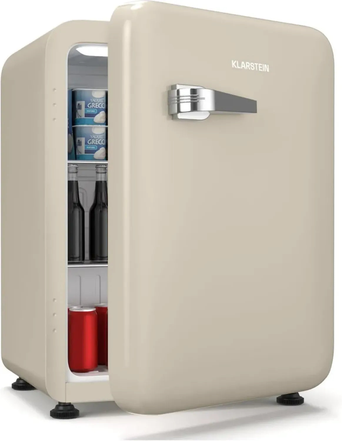 Minifrigo Retrò 68L Klarstein Audrey Evo, Silenzioso 40 dB, Termostato Regolabile, Porta Reversibile, Design Vintage, Crema
