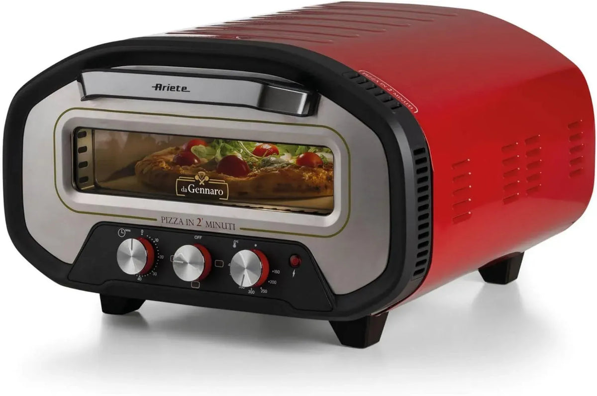 Forno per Pizza Ariete 3901, 2200W, Pietra Refrattaria, Rosso, Temperatura Fino a 430°C, Cottura in 2 Minuti