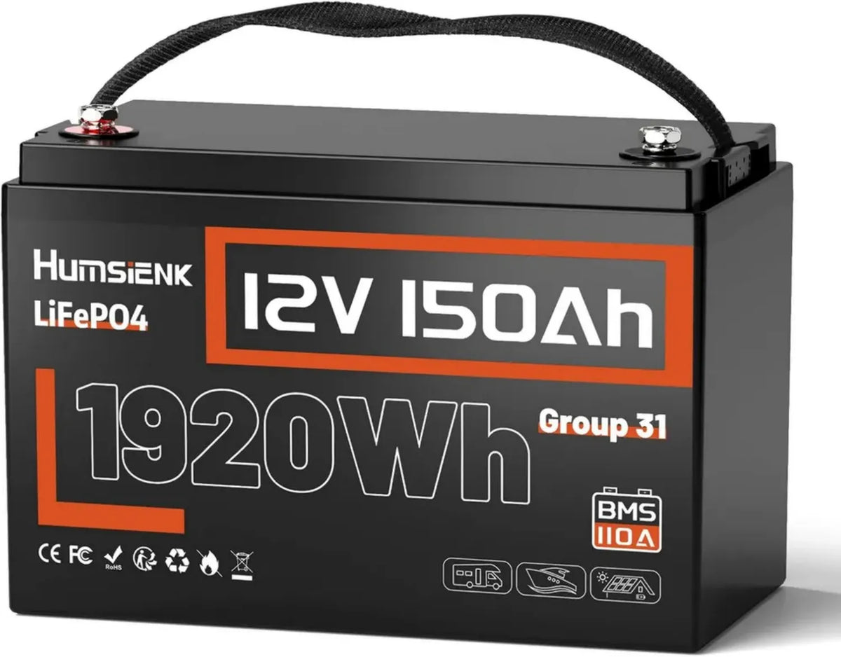 Batteria LiFePO4 12V 150AH con BMS 110A, 6000 Cicli per Sistemi Solari e Camper