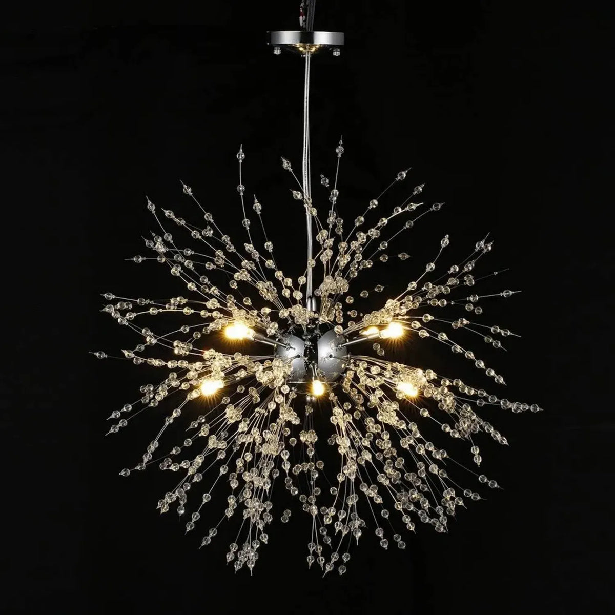 Lampadario Moderno Sputnik a 8 Luci con Cristalli e LED, Design Fuochi d'Artificio in Metallo Galvanizzato per Camera e Ristorante
