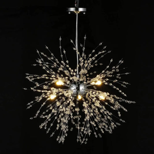 Lampadario Moderno Sputnik a 8 Luci con Cristalli e LED, Design Fuochi d'Artificio in Metallo Galvanizzato per Camera e Ristorante