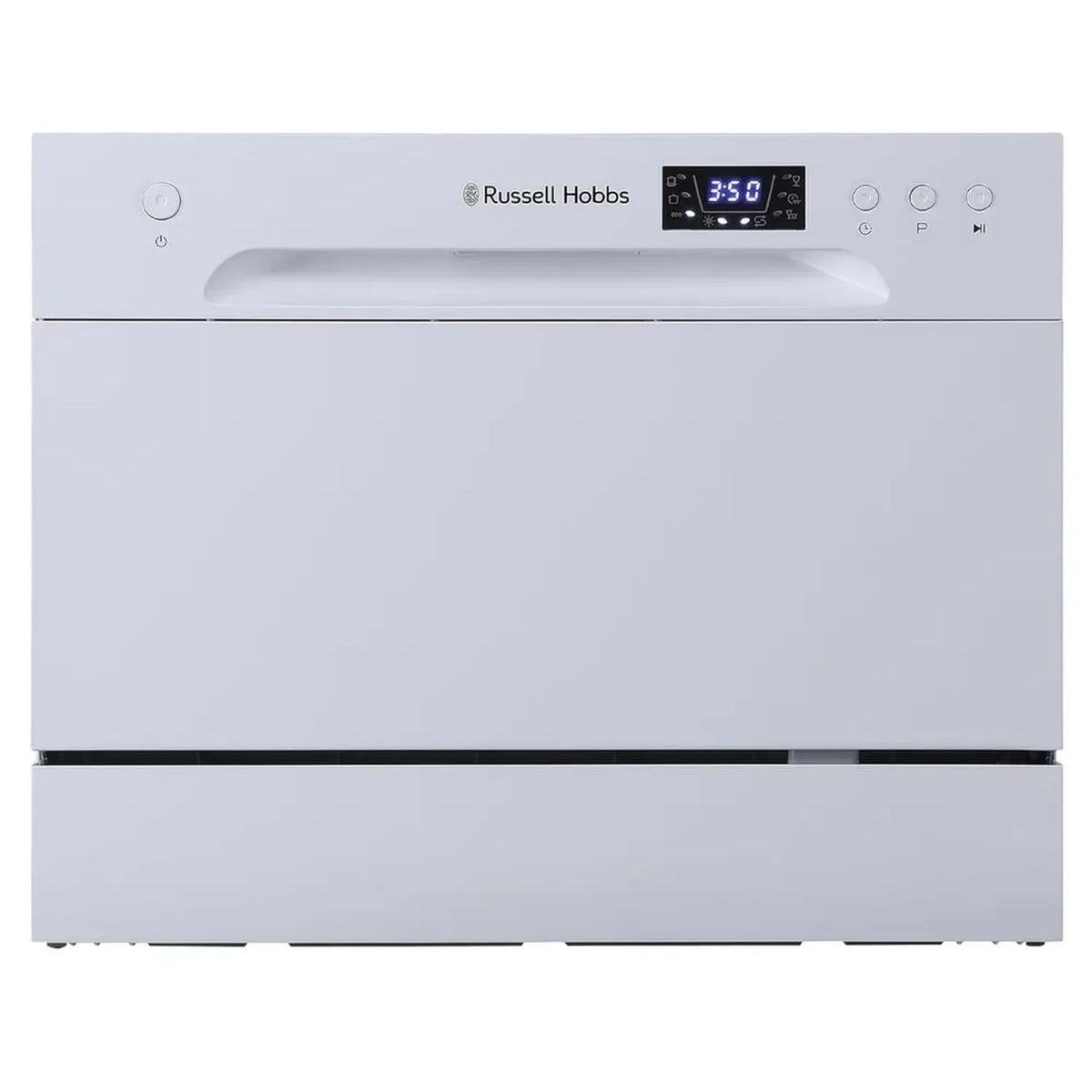 Lavastoviglie da Tavolo Russell Hobbs Mini 6 Coperti, Display LED, 6 Programmi, Timer 24H, Bianca