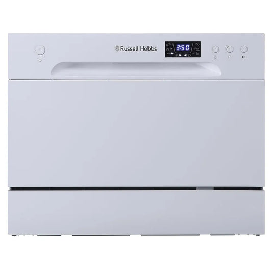 Lavastoviglie da Tavolo Russell Hobbs Mini 6 Coperti, Display LED, 6 Programmi, Timer 24H, Bianca