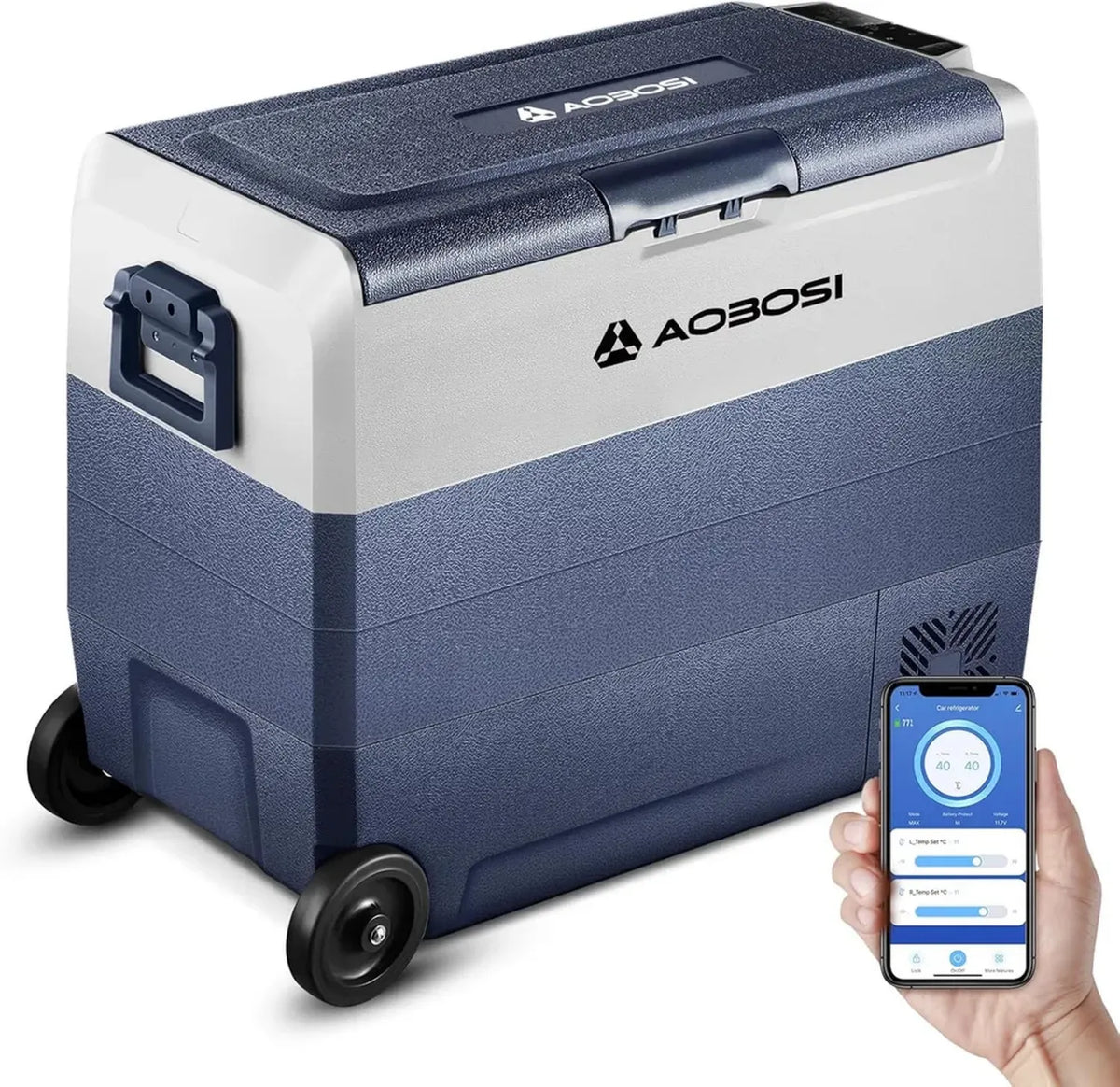 AAOBOSI Frigorifero Portatile 60L Doppia Zona con WiFi, Da Viaggio -20°C a 20°C, Compatibile 12/24V DC e 100/240V AC, Ideale per Auto, Camion, Camper e Barca
