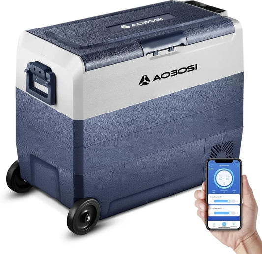 AAOBOSI Frigorifero Portatile 60L Doppia Zona con WiFi, Da Viaggio -20°C a 20°C, Compatibile 12/24V DC e 100/240V AC, Ideale per Auto, Camion, Camper e Barca