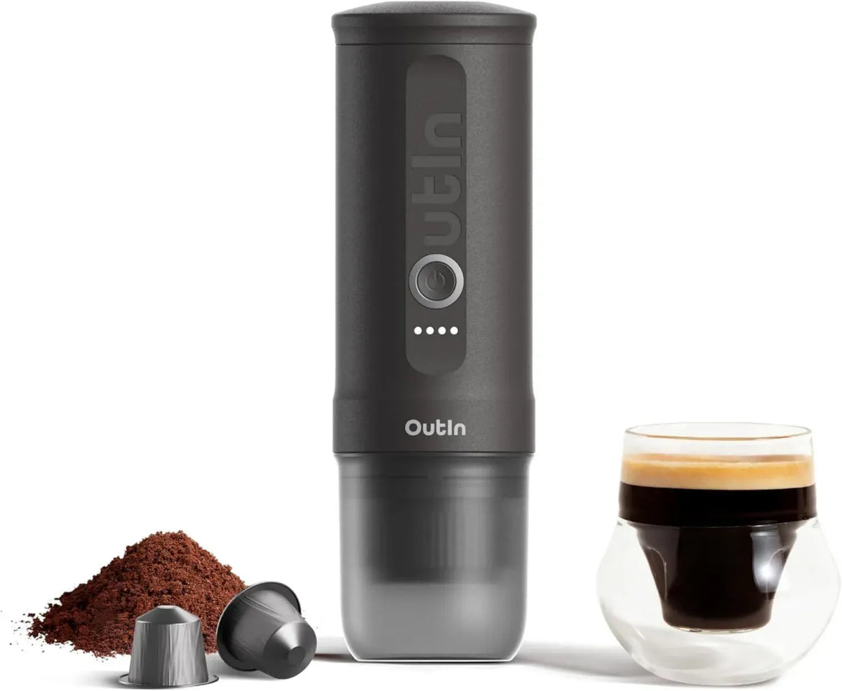 Macchina da Caffè Espresso Portatile OutIn Nano con Ricarica USB-C, Ideale per Viaggi e Campeggio